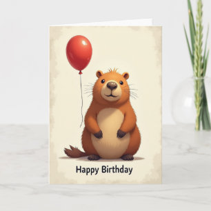 Carte d'anniversaire avec ballon et créature migno