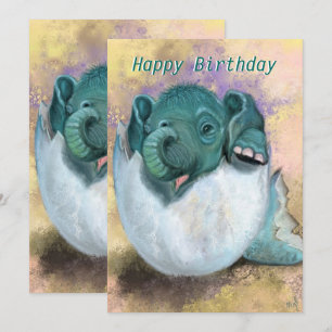Carte d'anniversaire avec bébé Eléphant éclosion d