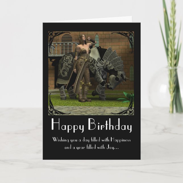 Carte d'anniversaire avec cheval et guerrier médié (Devant)