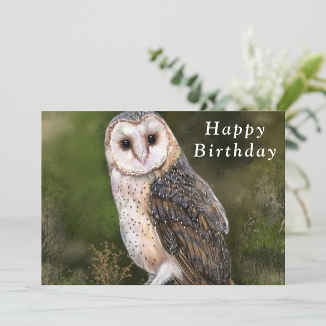 Carte d'anniversaire avec Chouette de l'Ouest (Debout devant)