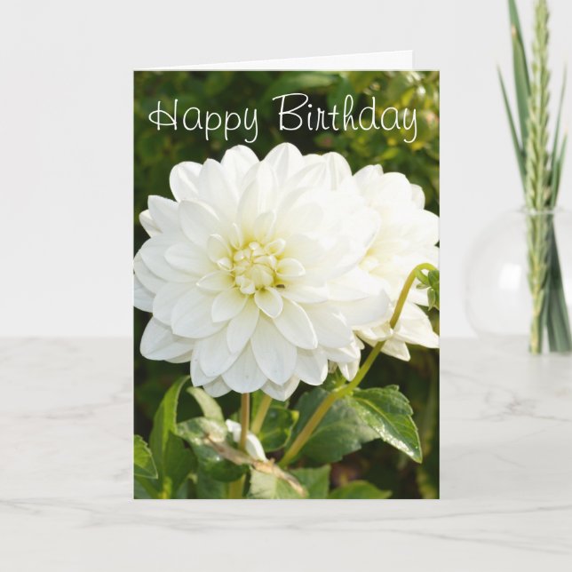 Carte d'anniversaire avec dahlias blancs (Devant)