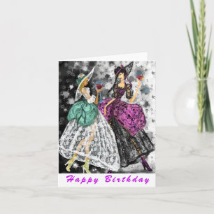 Carte d'anniversaire avec Dames Boire du Vin - Che