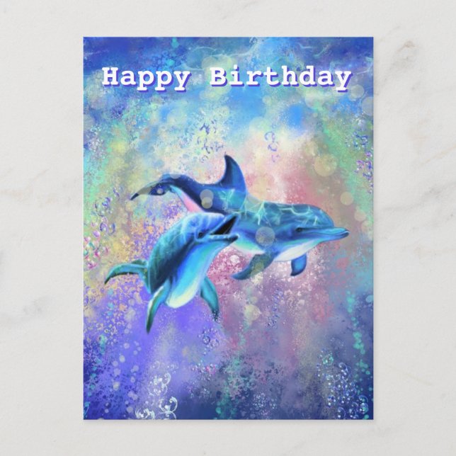 Carte d'anniversaire avec des dauphins heureux (Devant)