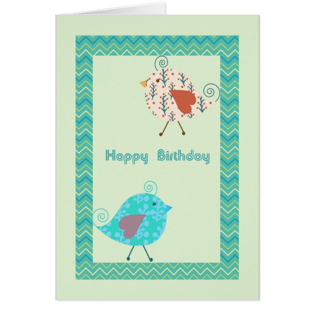 Carte d'anniversaire avec des oiseaux de créateurs (Devant)