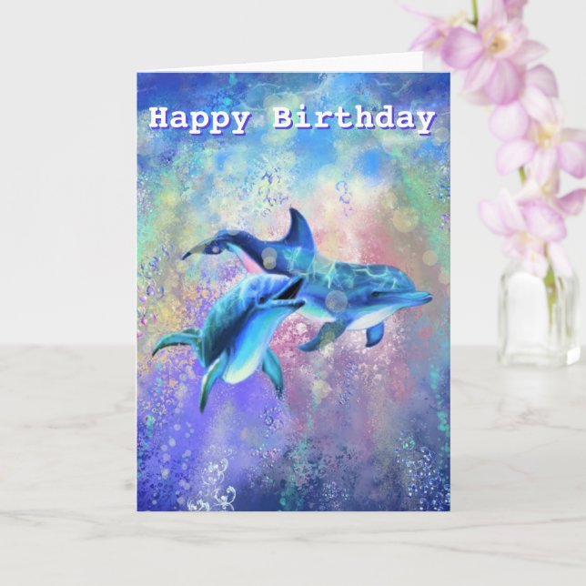 Carte d'anniversaire avec Dolphin Couple - Personn (Orchidée)
