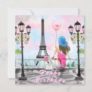 Carte d'anniversaire avec femme à Paris Tour Eiffe