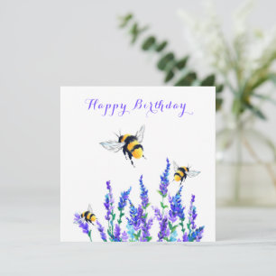 Carte d'anniversaire avec fleurs et abeilles de pr