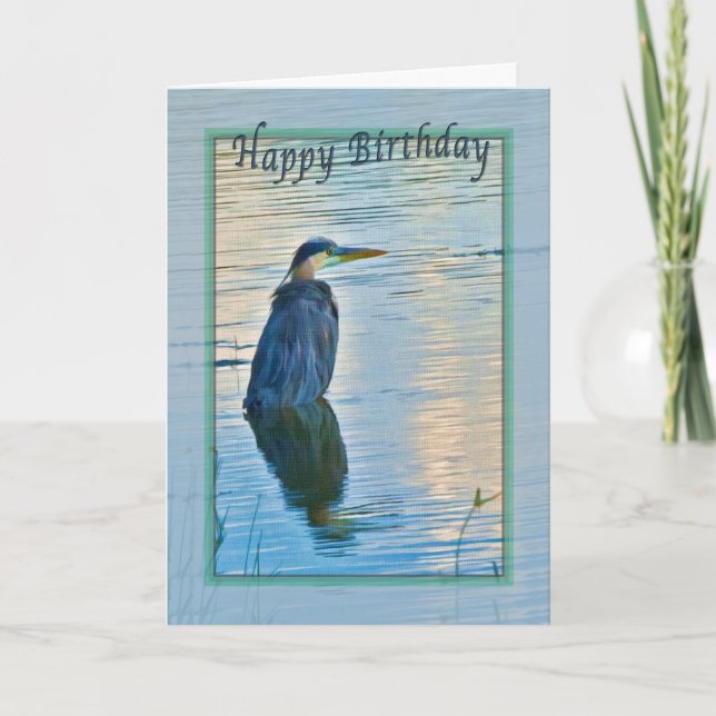 Carte d'anniversaire avec Grand Héron Bleu (Devant)
