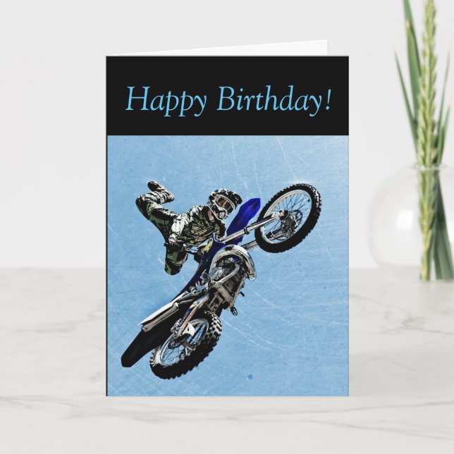 Carte d'anniversaire : Avec Guy faisant MOTOCROSS  (Devant)