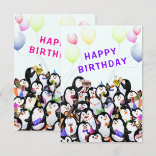 Carte d'anniversaire avec Happy Penguin Party