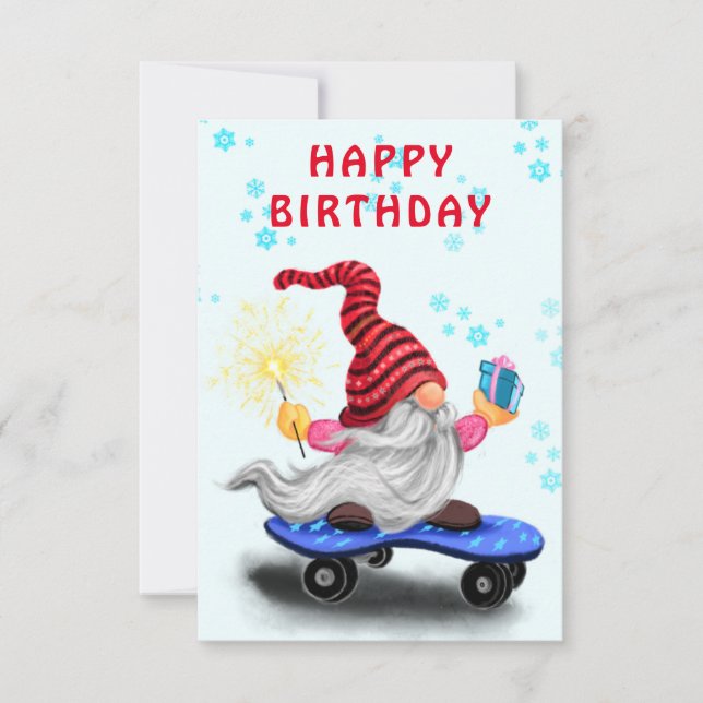 Carte d'anniversaire avec Happy Skater Gnome avec  (Devant)