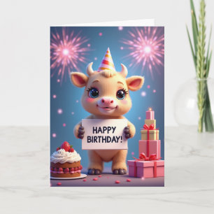 Carte d'anniversaire avec illustration de veau joy