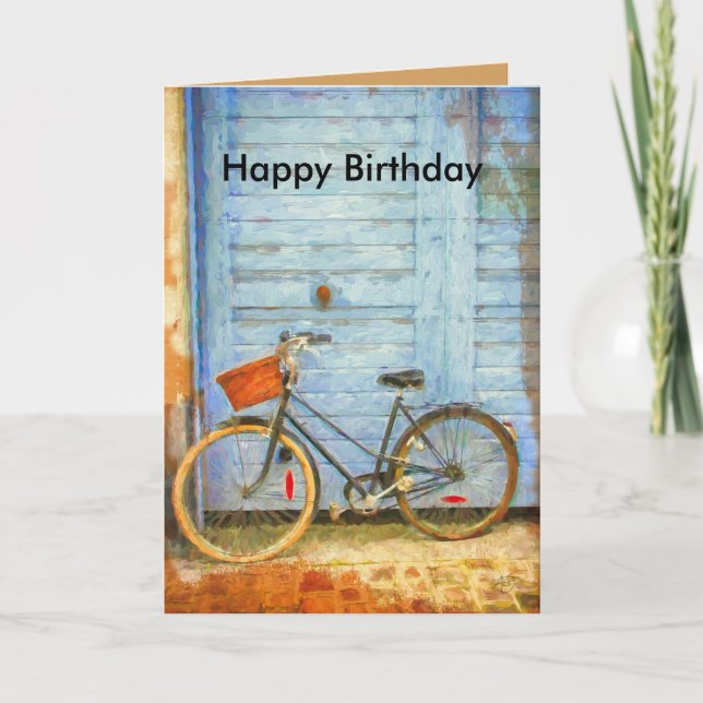 Carte d'anniversaire avec la bicyclette (Devant)