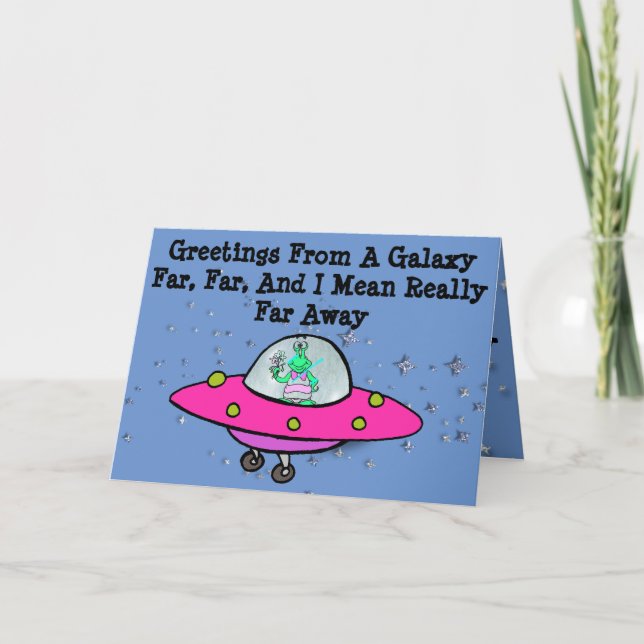 Carte d'anniversaire avec l'alien, le vaisseau (Devant)