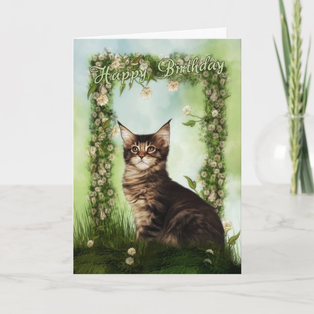 Carte d'anniversaire avec le chat mignon (Devant)