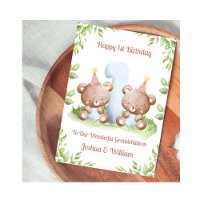 Carte d'anniversaire avec ourson pour jumeaux garç