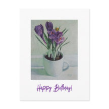 Carte d'anniversaire avec peinture de fleurs viole