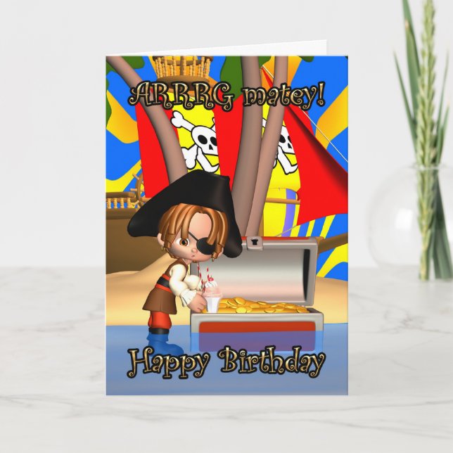 Carte d'anniversaire avec petit Pirate, Arg Matey! (Devant)