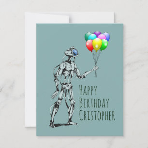 Carte d'anniversaire avec robot et ballons