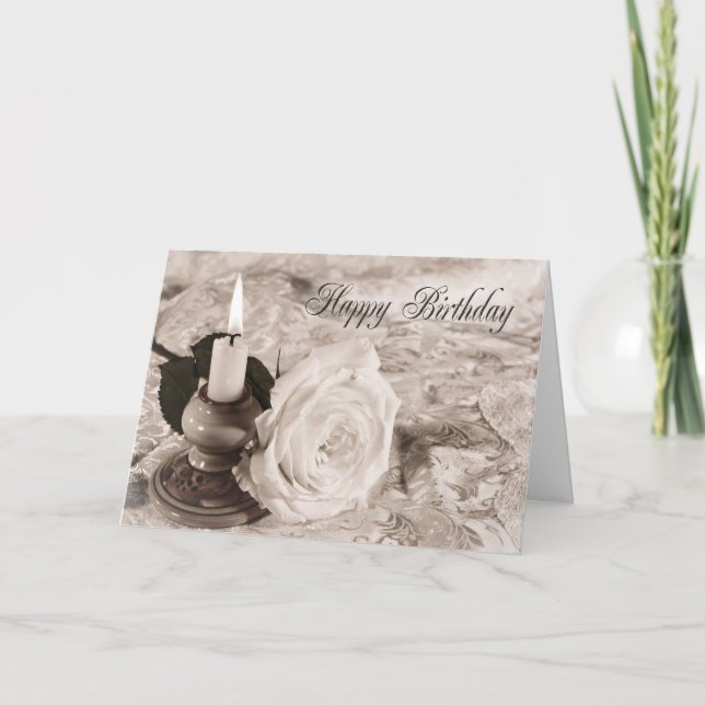 Carte d'anniversaire avec rose antique (Devant)