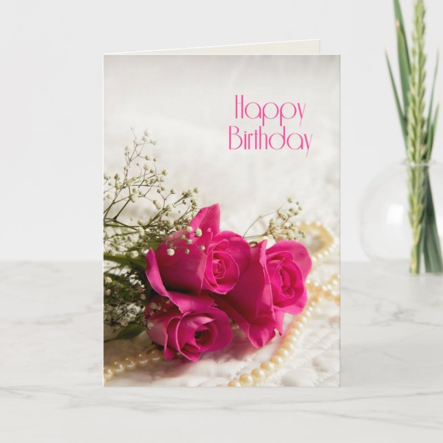 Carte d'anniversaire avec roses roses (Devant)