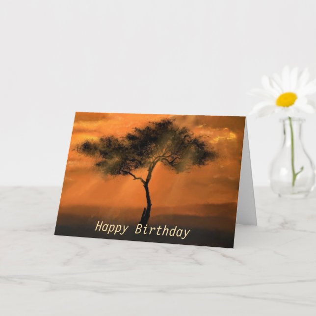 Carte d'anniversaire avec Sunset Tree Sunbeams (Petite plante)
