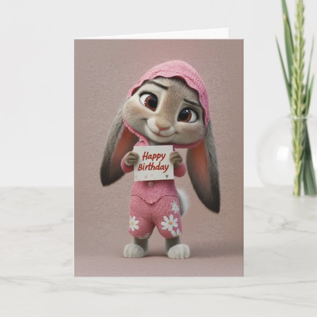 Carte d'anniversaire avec un adorable bébé lapin e (Devant)