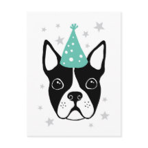 carte d'anniversaire avec un Boston terrier avec c