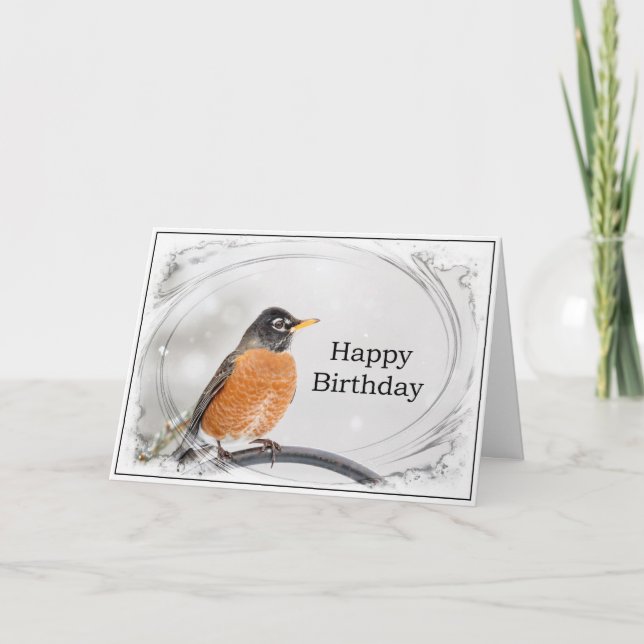 Carte d'anniversaire avec un rouge-gorge (Devant)
