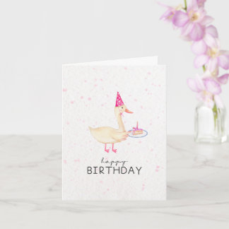 Carte d'anniversaire avec une oie et une tranche d