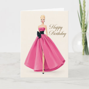 Carte d'anniversaire avec une robe rose glamour po