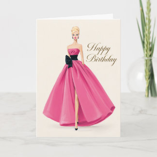 Carte d'anniversaire avec une robe rose glamour po