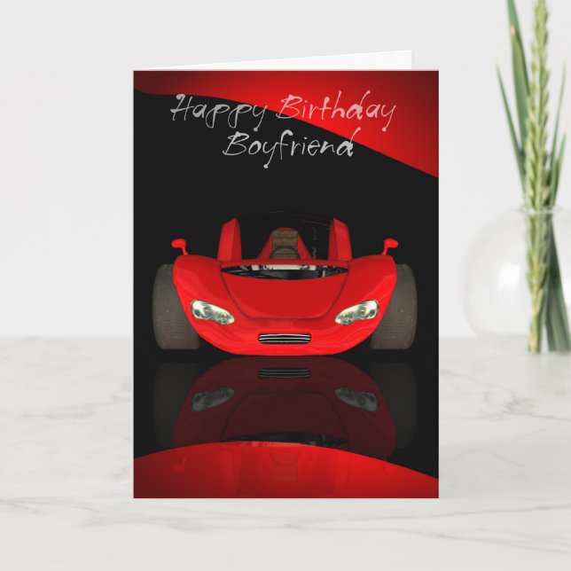 Carte d'anniversaire avec voiture de sport rouge (Devant)