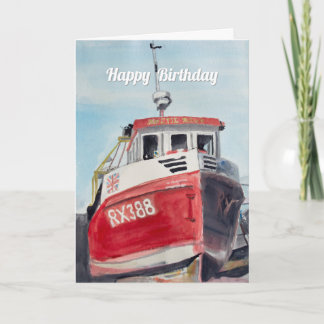 Carte d'anniversaire Bateau de pêche rouge