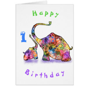 Carte d'anniversaire bébé mère et bébé éléphant