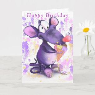 Carte d'anniversaire bébé Souris pourpre avec crèm