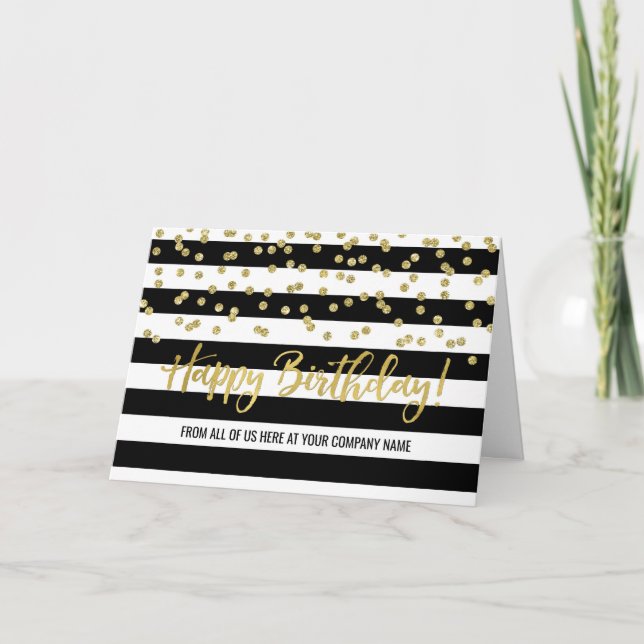 Carte d'anniversaire Black Gold Stripes Business G (Devant)