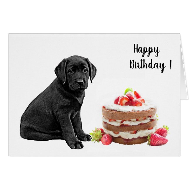Carte d'anniversaire Black Lab - Gâteau de chien A (Devant horizontal)