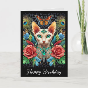 Carte d'anniversaire   Blanc Sphynx Roses de papil