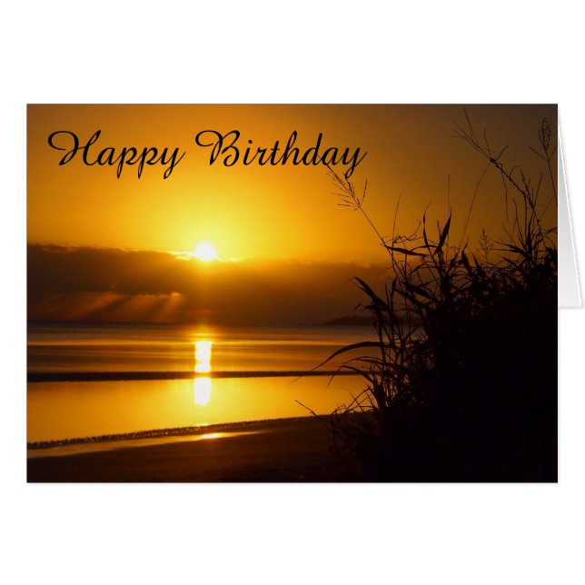 Carte d'anniversaire blanche au lever du soleil cô (Devant horizontal)