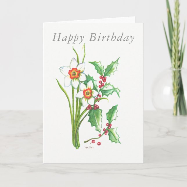 Carte d'anniversaire blanche Fleurs de naissance d (Devant)