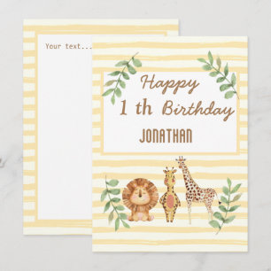 Carte d'anniversaire blanche rayures de girafe Saf