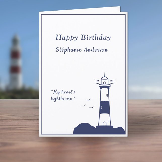 Carte d'anniversaire bleu de la marine phare (Lighthouse Navy Blue Birthday Card )
