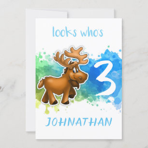 Carte d'anniversaire bleu de l'élan mignon