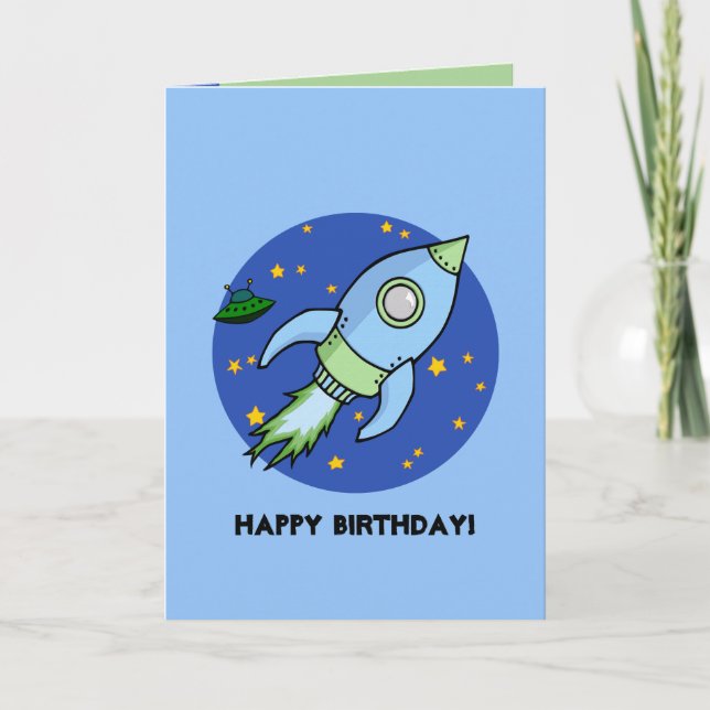 Carte d'anniversaire bleu roquette verte (Devant)