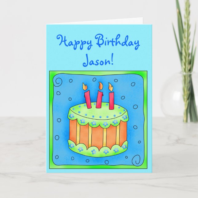 Carte d'anniversaire bleue avec gâteau (Devant)