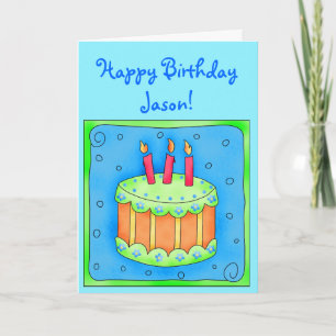 Carte d'anniversaire bleue avec gâteau