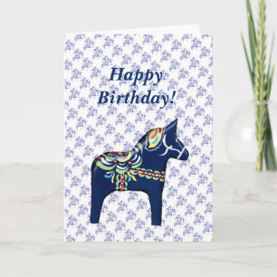 Carte d'anniversaire bleue de cheval de Dala
