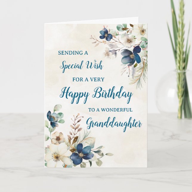 Carte d'anniversaire Blue Floral Grandgirl (Devant)