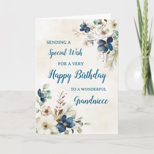 Carte d'anniversaire Blue Floral Grandniece (Devant)